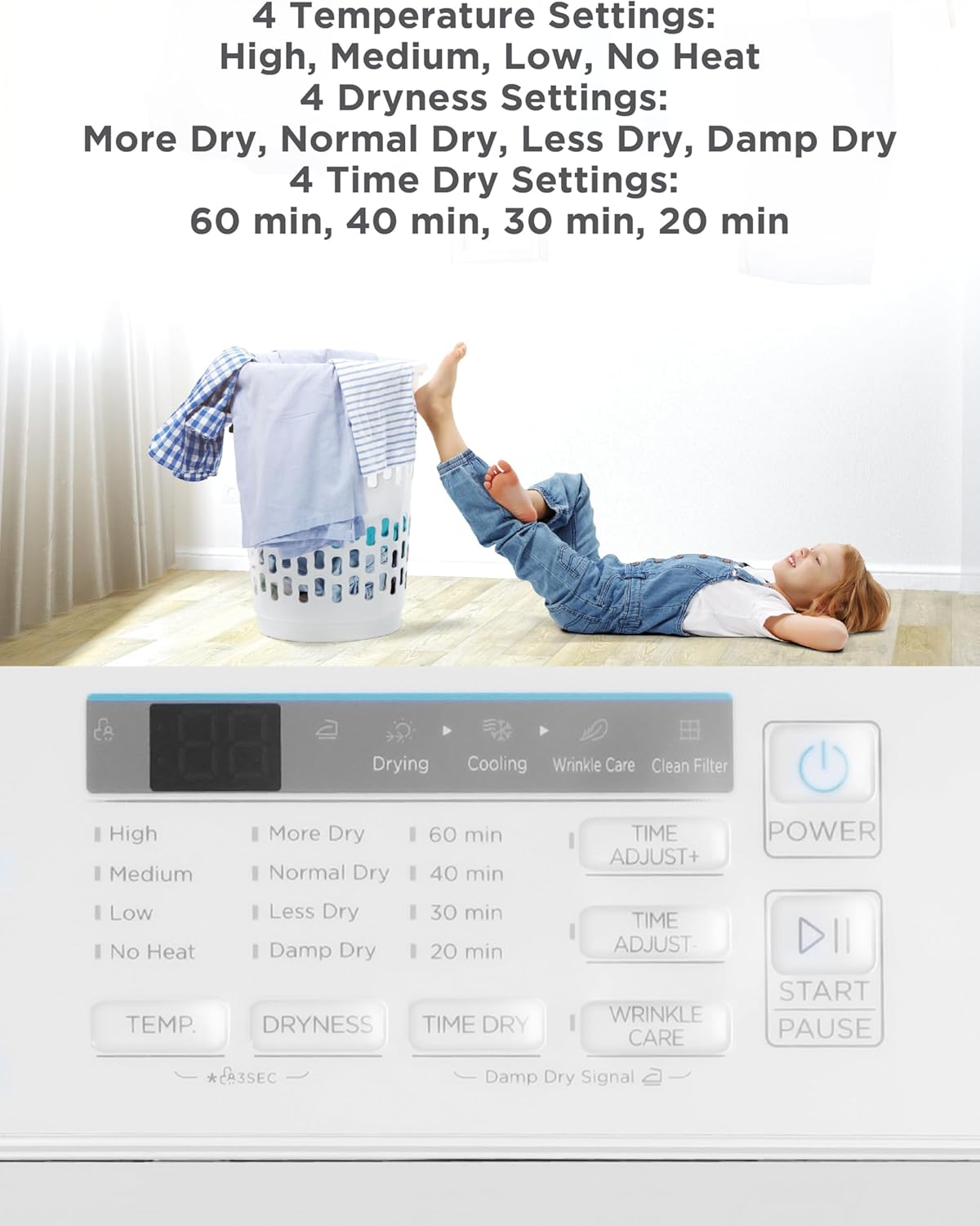 BLACK+DECKER 7.0 Cu. Ft. Front Load Dryer, Electric Clothes Dryer with LED Display and Dial Control, 5 Sensor and Manual Dry Selections, 240V, Requires Professional Installation, BLD67ME, White