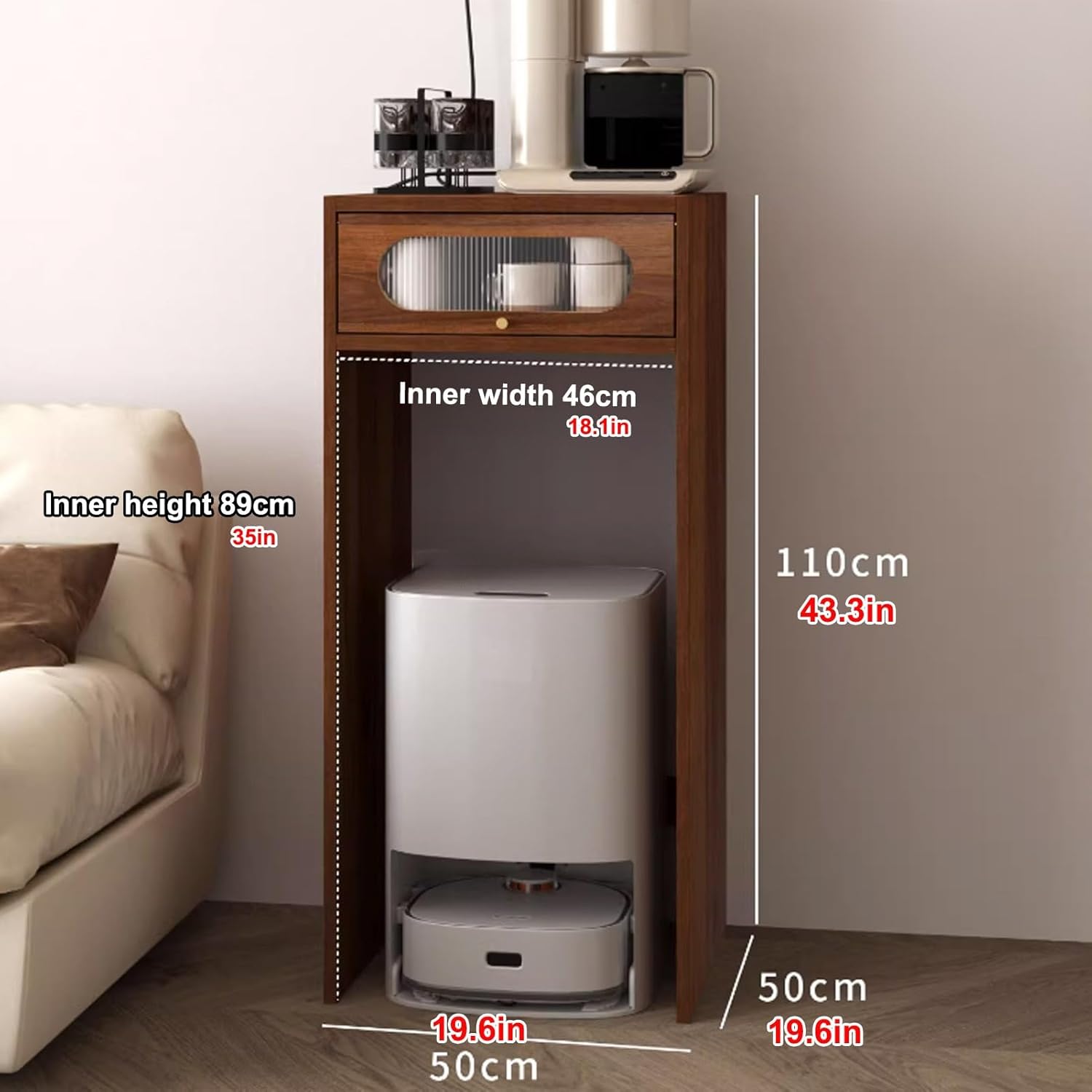 Robot Storage Rack, Robot Vacuum Stand Cabinet, Robot Vacuum Hidden Storage Cabinet, Vacuum Hidden Open Storage Shelves, Side Table Storage Cabinet for Living Room(Natural)