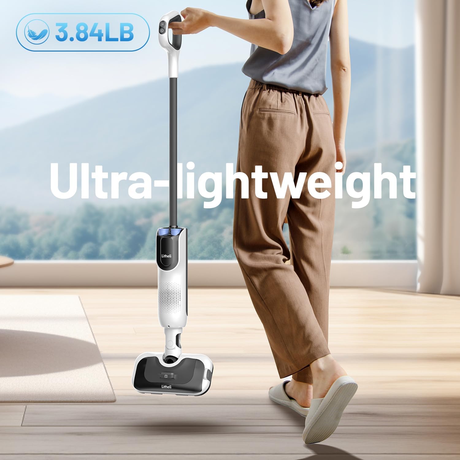 LiTHELi Cordless Vacuum Mop Cleaner, 2-in-1 Hard Floor Stick Vacuum, Wet Dry Mop, 2 Disposable Dust Boxes, 14 Disposable Pads & 1 Washable Pad, 2 Swappable 4000mAh Batteries