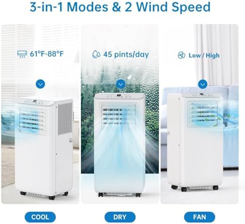 GarveeHome 8000 BTU Portable Air Conditioners, Quiet and Efficient Portable AC Unit with Remote, Dehumidifier, Sleep Mode, and 24H Timer, Suitable for Bedrooms and Small Offices, White