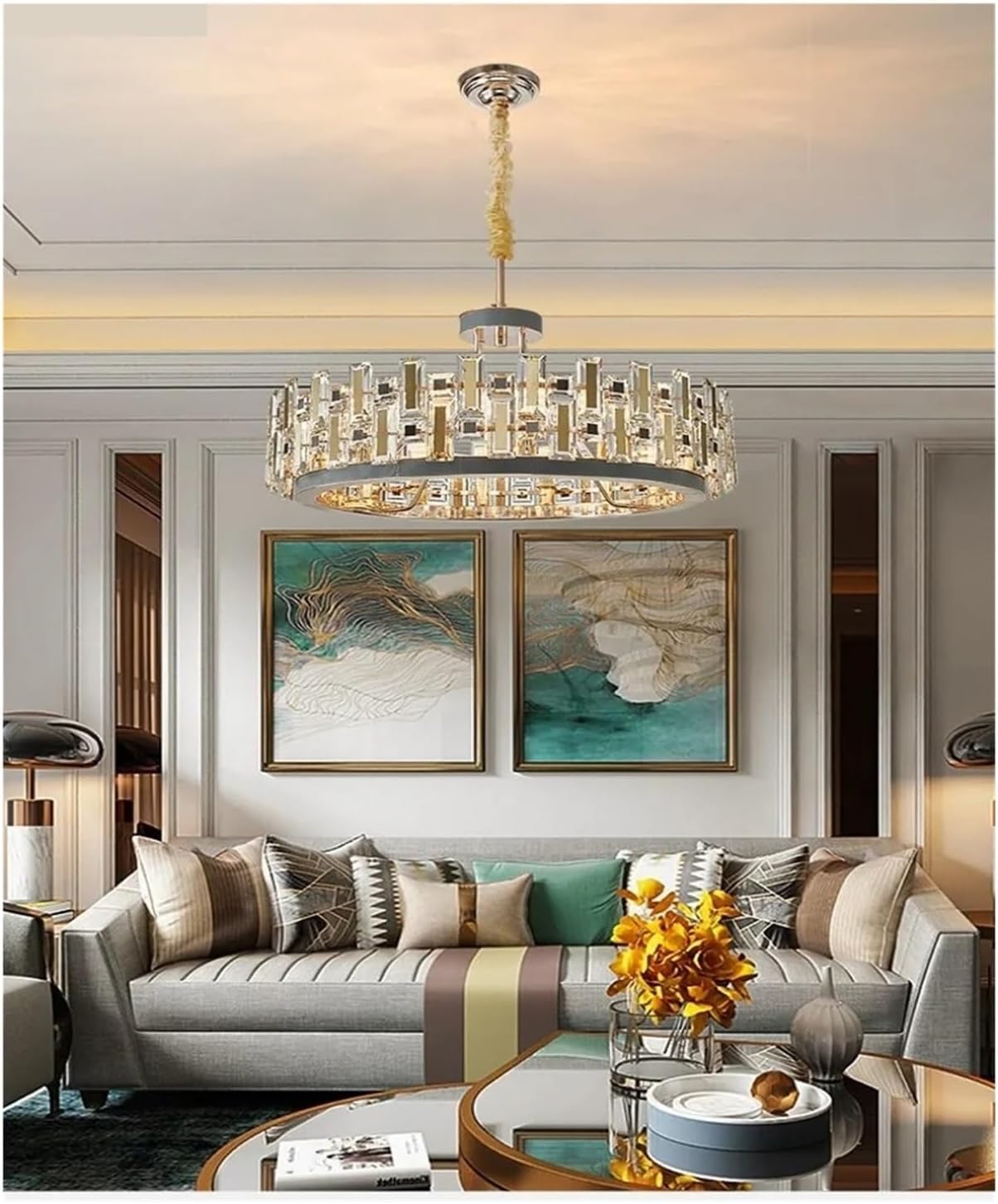 K9 Crystal Luxury LED Chandelier Postmodern Creative Leather Lighting Hanging Fixtures for Dining Living Room Bedroom Villa Decor,Household