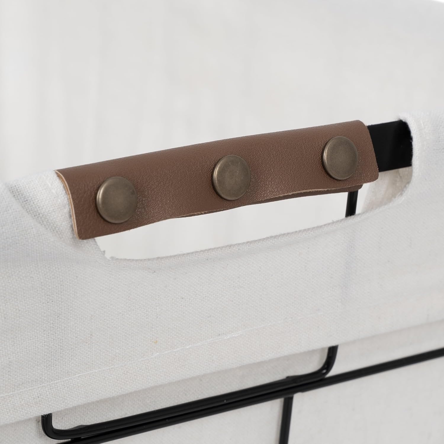 75L Rectangular Steel Wire Laundry Hamper, Black and Natural with Removable Cotton Blend Liner, 20x15x22.4 Inch, Adult Size, 75L Capacity