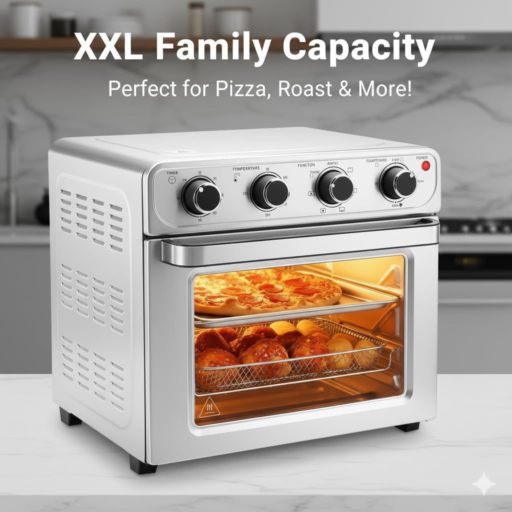 HealSmart 4-in-1 Air Fryer Toaster Oven Combo, 26QT Large Countertop Convection Oven with Bake, Broil, Roast & Dehydrate, Includes 12