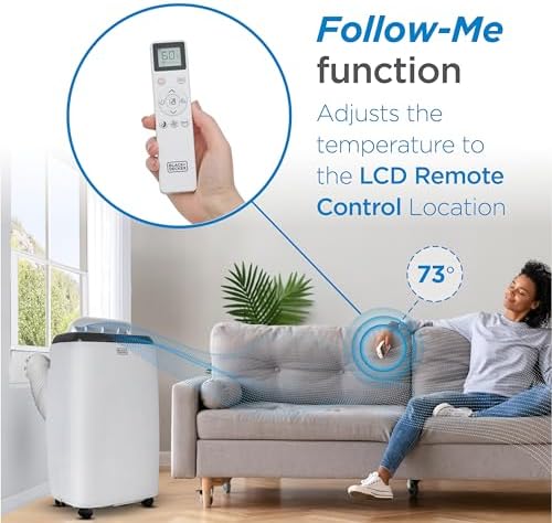 BLACK+DECKER Portable Air Conditioner with Heat, 14,000 BTU with 12,000 BTU Heating for Rooms Up To 700 Sq. Ft., Portable AC with Follow Me Remote Control, BPT10HWTB, White