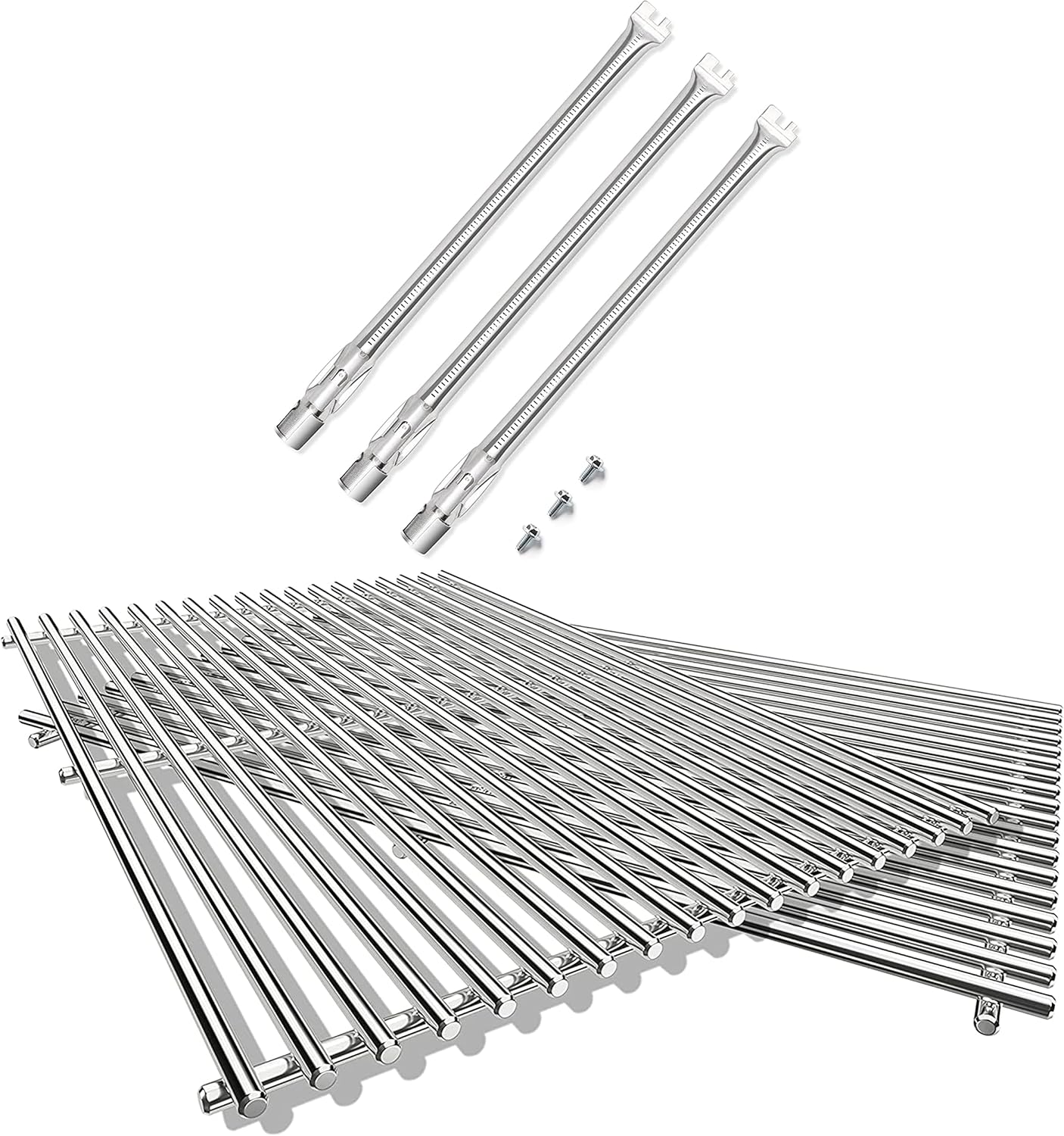 QuliMetal SUS304 Grill Burner and SUS304 7MM Grates for Weber Genesis 300 Series (2011-2016) with Front Control Panel, 304 Stainless Steel