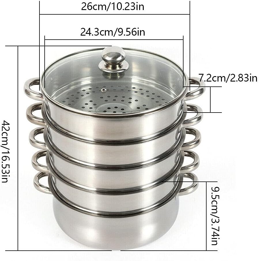 26 cm Stainless Steel steam Cooker, Glass lid, 5-Layer Steamer, Slow Cooker, Cooking Pot, Small appliances, Kitchen Mantle Cooker, Kitchen Appliance