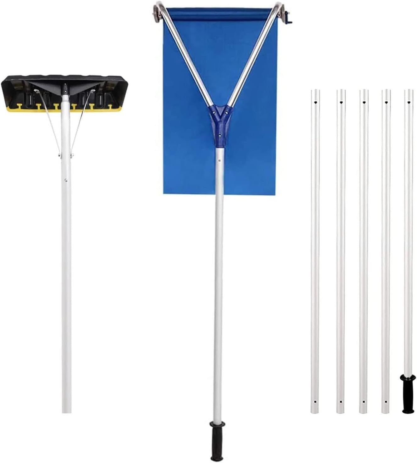 Roof Snow Rake, Snow Roof Rake Extendable Aluminum Snow Rake 5-Section Tubes & Soft Anti-Skid Design Handle Roof Rake Snow Removal Tool for Clear House Roof Vehicle Snow Wet Leaves
