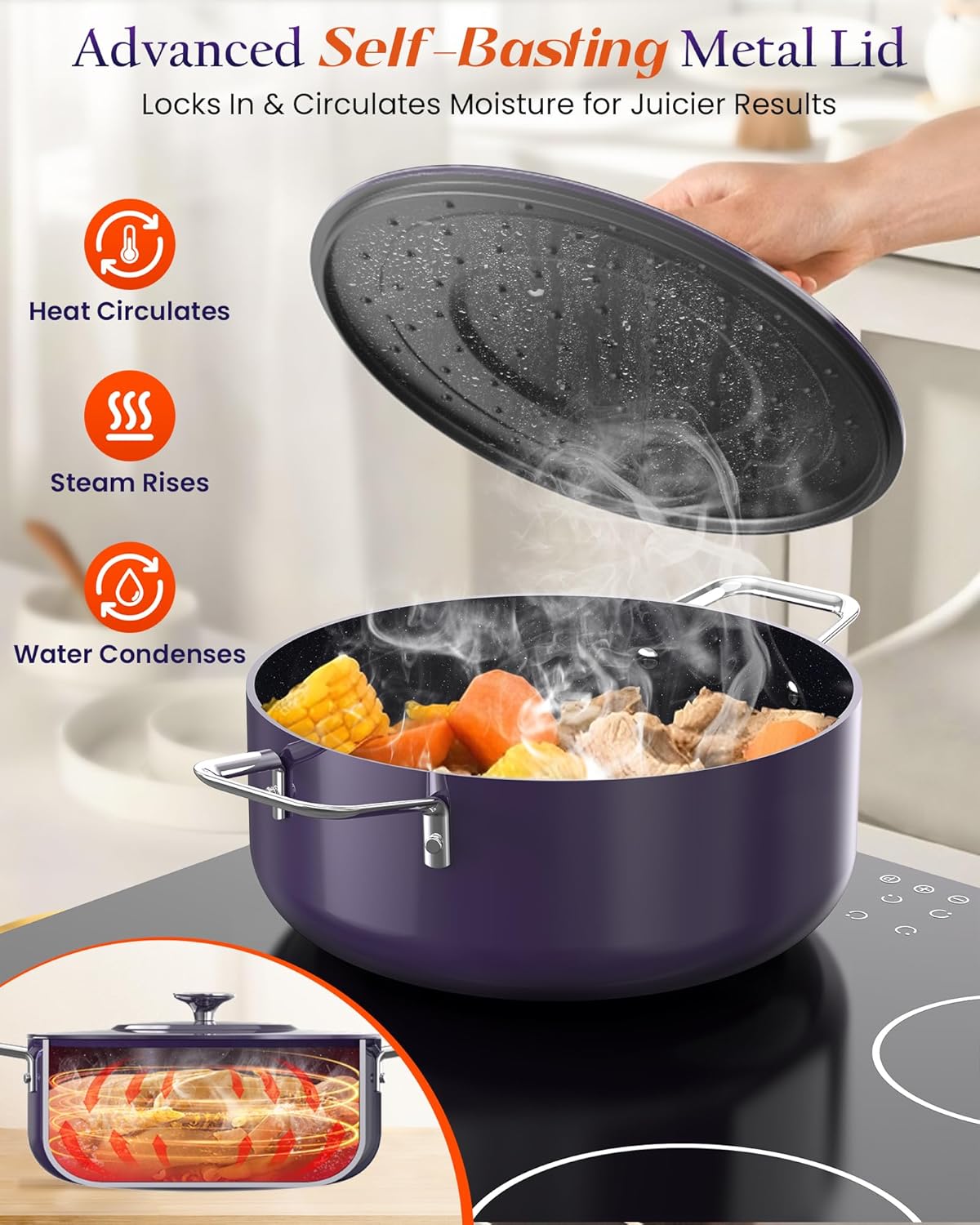 Nuwave Essential Series 5PC Ceramic Cookware Set PFAS-Free, G11 Duralon Blue Coating, Pots and Pans Set Non Stick, Diamond Scratch-Resistant,Stay-Cool Handle, Metal Lid,Induction Ready,Dishwasher Safe