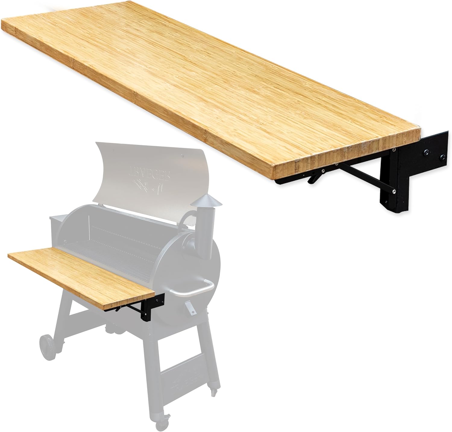 Iron Forge Tools 36.5x12 Wood Folding Grill Shelf Accessory - Charcoal Grill Accessories for Pellet Smoker Barbeque - Compatible with Traeger Pro 34, Pro 780, Ironwood 885 Series Texas Elite, Eastwood