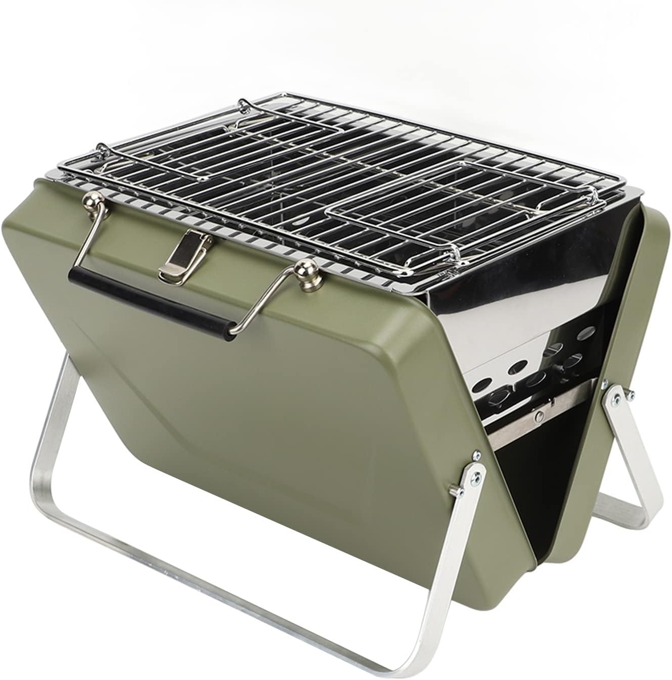 Alomejor Portable Charcoal BBQ Grill Folding Notebook Grill Wire Meshes Tools for Camping Outdoor Cooking Backyard Picnic