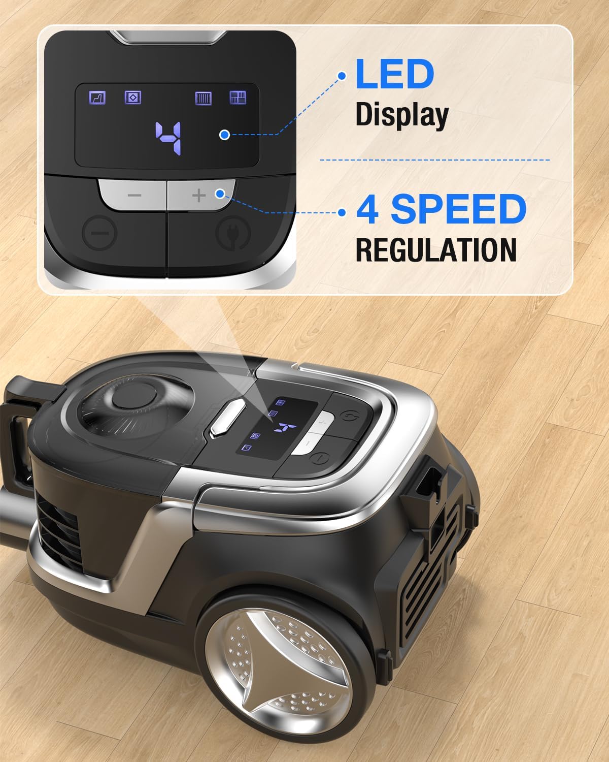 Zefiro Canister Vacuum Cleaner, 40Kpa 1600W Bagless Vacuum Cleaner,Lightweight Vacuum for Hard Floors, Carpet, Pet