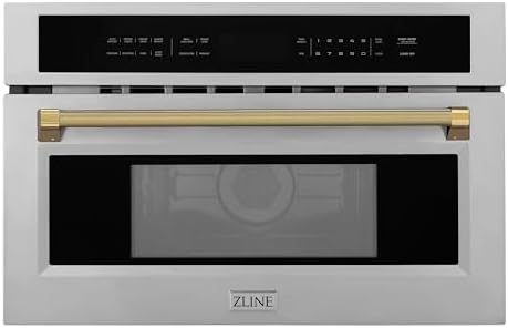 ZLINE Autograph Edition 30 in. 1.6 cu ft. Built-in Convection Microwave Oven in Stainless Steel and Polished Gold Helix Handle (MWOZ-30-KG)