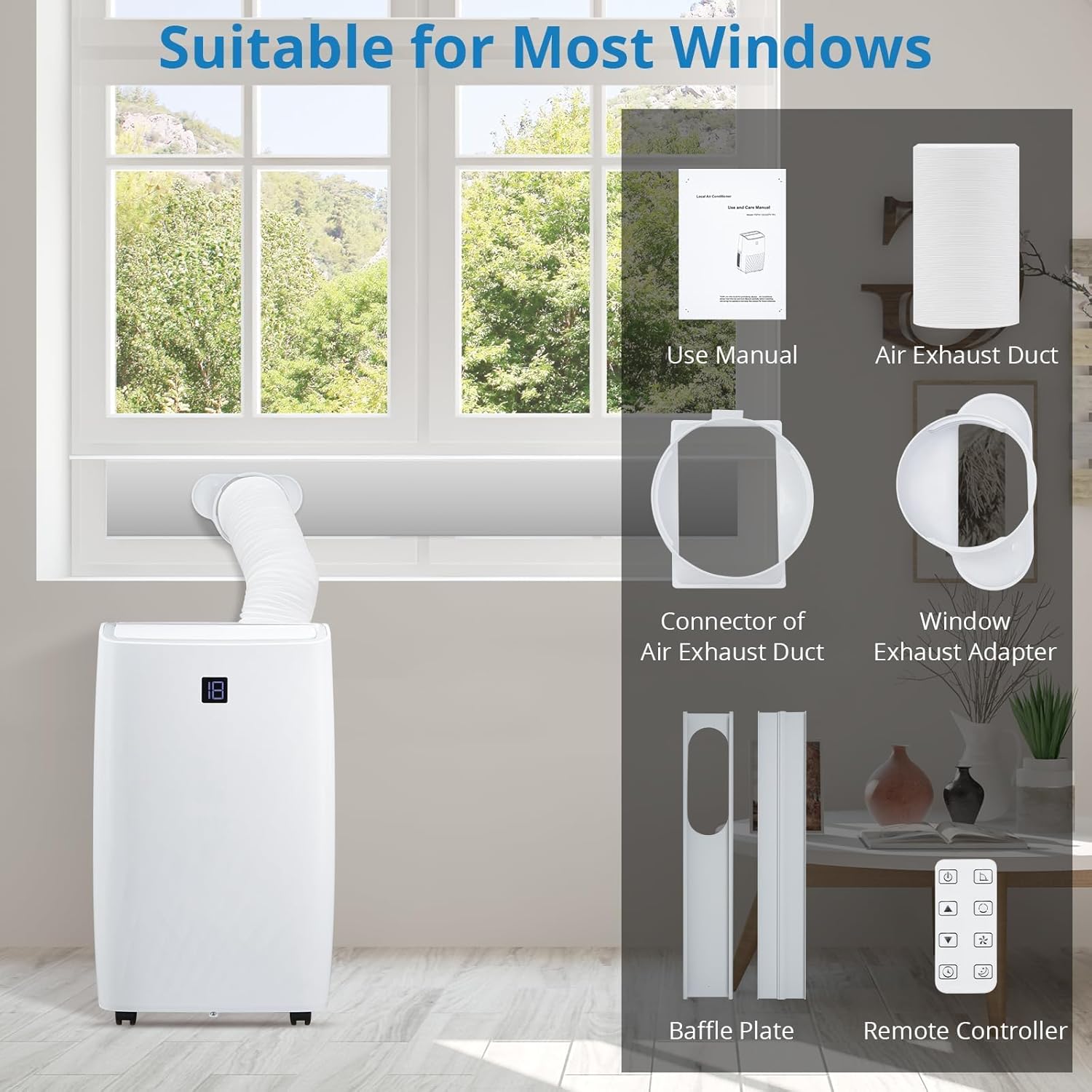 14,000 BTU Portable Air Conditioner Cools Up to 750 Sq.ft, 4-in-1 Quiet AC Unit with Dehumidifier, Fan, Sleep Mode, Remote Control, LED Display, 24H Timer, Window Kit Included for Home, Office