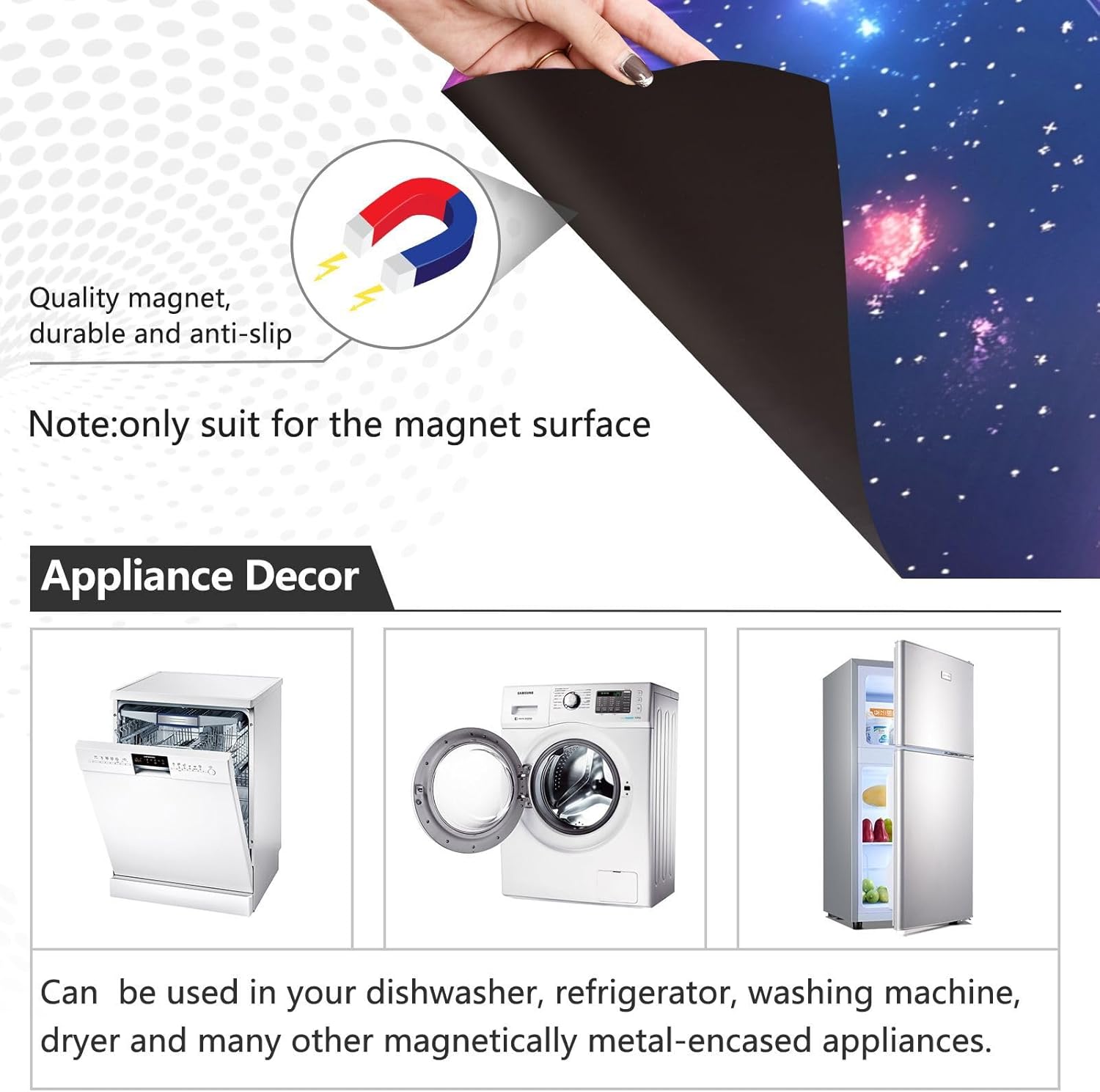 Dishwasher Magnet Cover Large Magnetic Stickers Starry Sky Earth Planet Front Dishwasher Cover Reusable Decal for Home Kitchen Anti-Scratch Refrigerator Decorative Lid Washing Machine Laundry 23