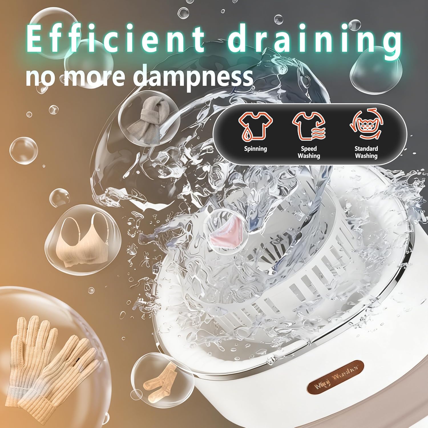 5.0 New Upgraded Portable Washing Machine 16L Mini Foldable Washer [SGS certified German high-efficiency motor] [Hidden UV-C cleaning]Foldable Design Ideal for Hotel, Home, Apartment and Campain