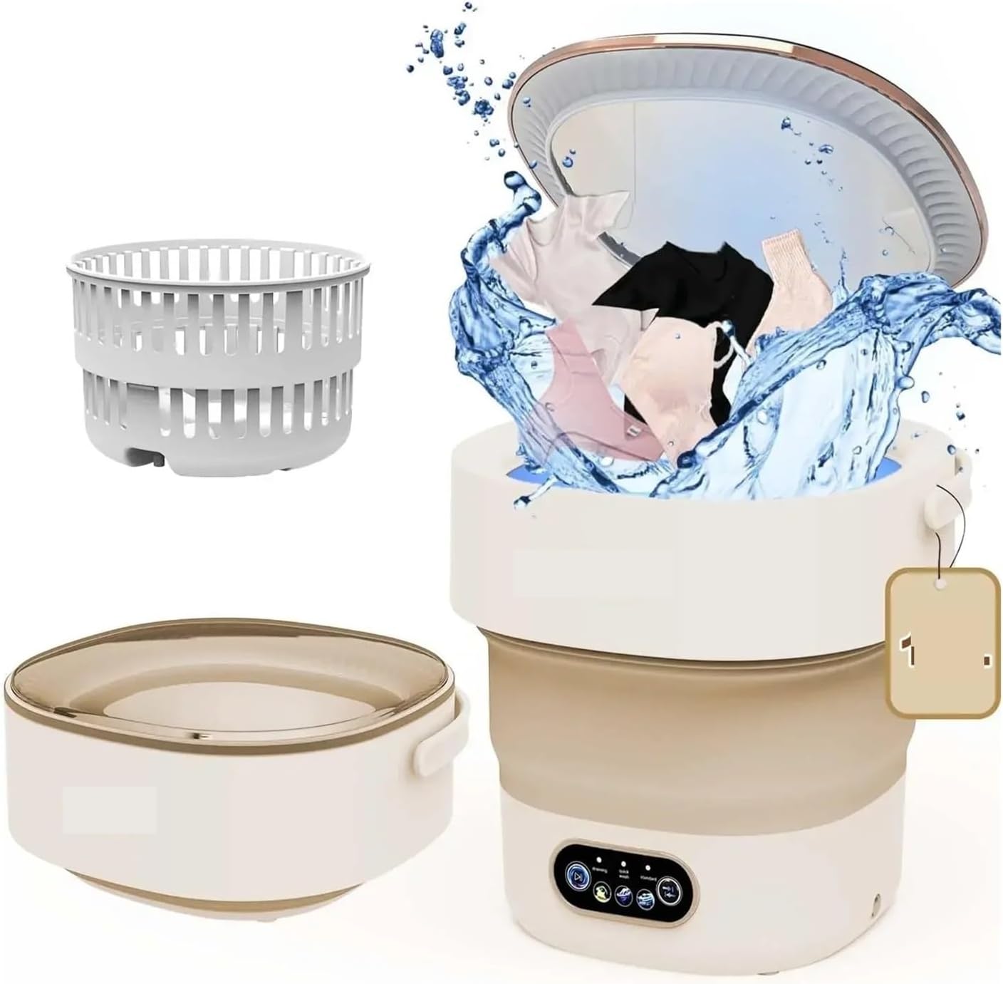 Portable Small Washing Dryer Machine Collapsible Washer with Spin Apartment Travel Socks Underwear Panties Washing Machine,for Travel,Camping, RV & Dorms(Khaki)