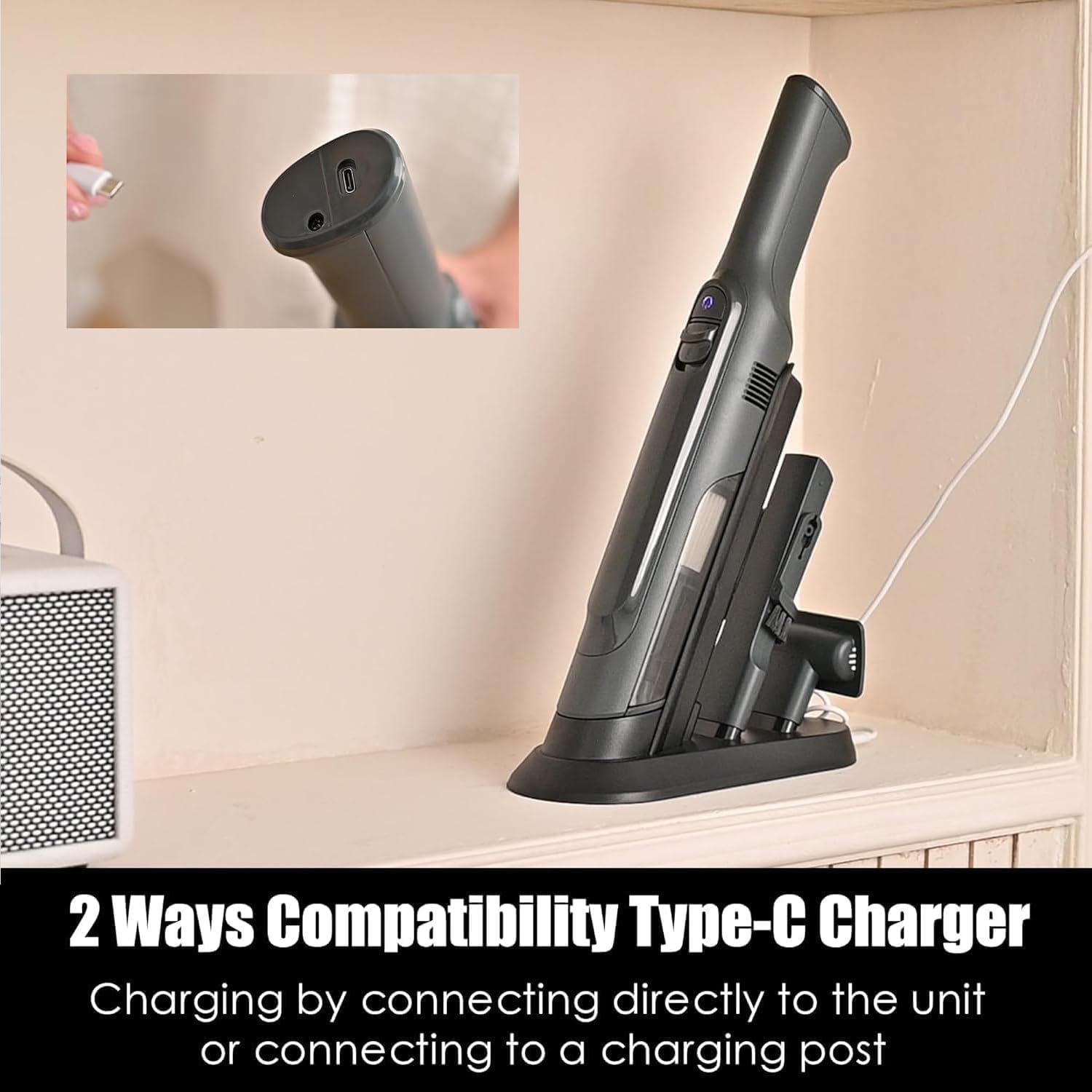 Handheld Vacuum Cordless, Super Lightweight 1.4lb with Powerful Suction, Charging Dock, Single Touch Empty and Detachable Dust Cup, Portable Mini Car Vac for Home Pet Car (Steel Gray)