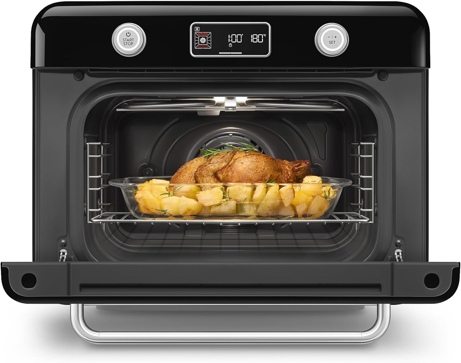 SMEG COF01Countertop Combi Oven - Multi-Function Grill, Air Fry, Steam, Bake, Convection, Defrost, and Warm, 10 Cooking Functions - Made In Italy (Black)