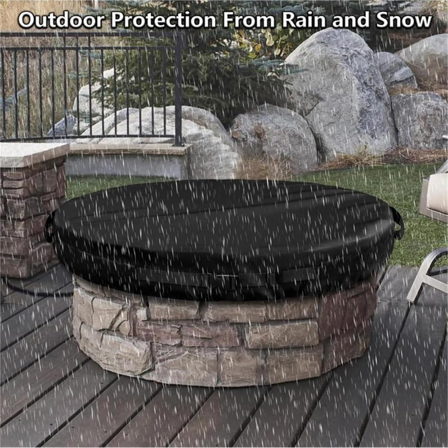 Outdoor Fire Pit Cover Waterproof Patio Fireplace Cover 600D Oxford Cloth Adjustable Buckle Heavy Duty for Patio Fireplaces(51 x 8inch)