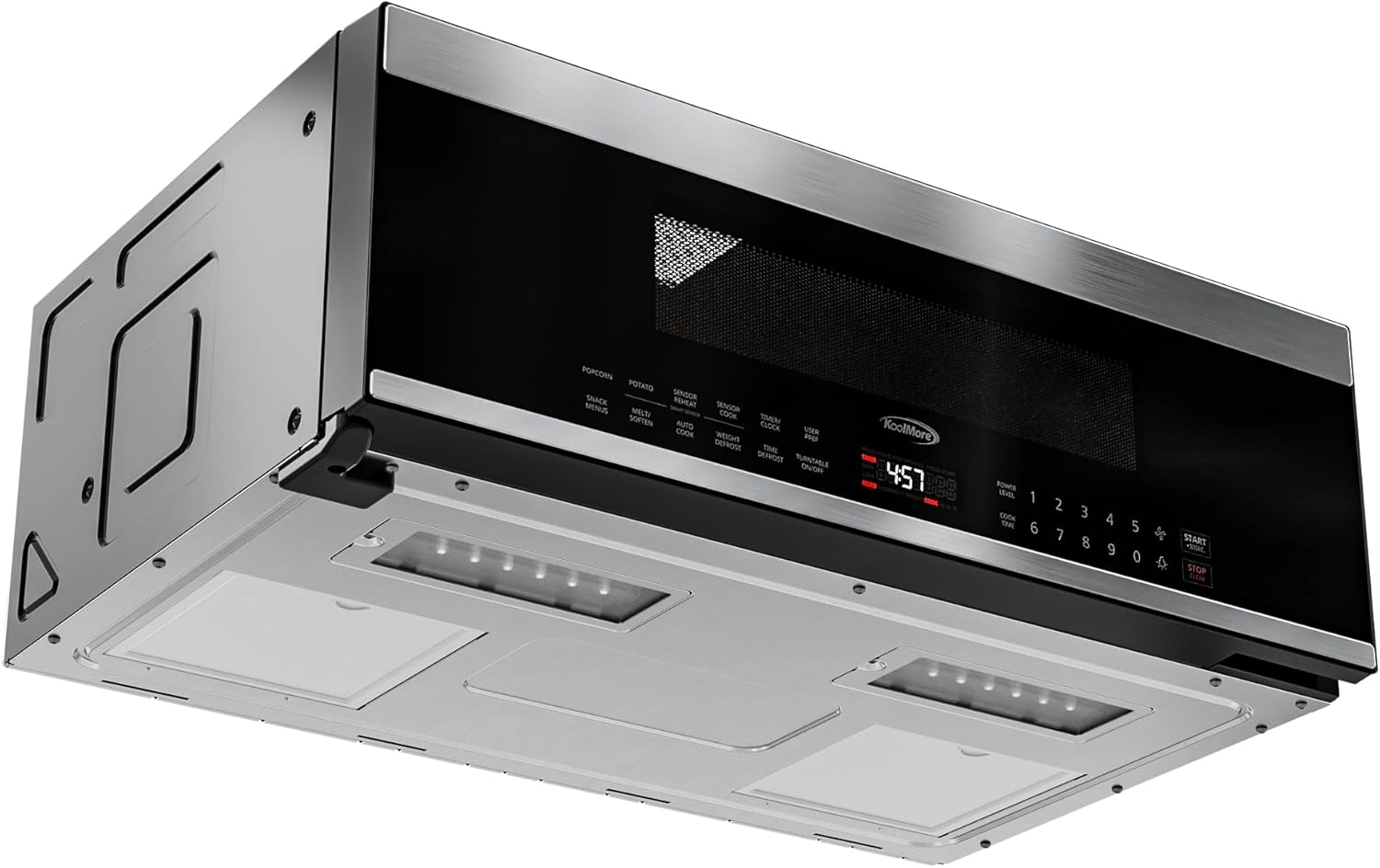 KoolMore 30 Inch Over-The-Range Low Profile Microwave, 1.2 Cu. Ft. Built-in, 10 Power Levels, 13.5” Glass Turntable, 1000-Watt Power, Advanced Air Vent, and Heat Circulation (KM-MLPOT-1SS)