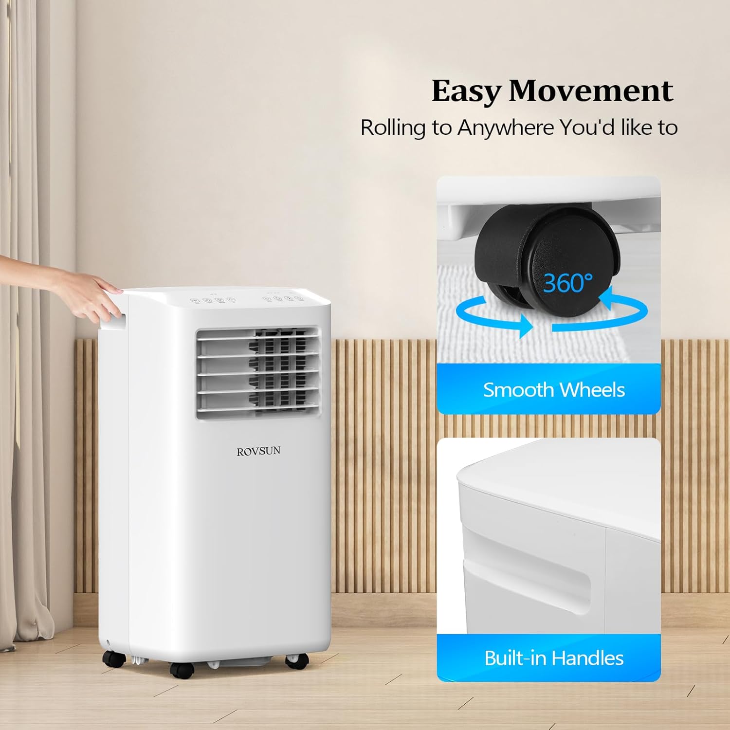 ROVSUN WiFi Enabled Smart 10000 BTU Portable Air Conditioner with Remote & APP Control, 3-in-1 Cooler, Dehumidifier & Fan, Powerful Room Mobile AC Unit with Rolling Wheels & Easy Installation Kit