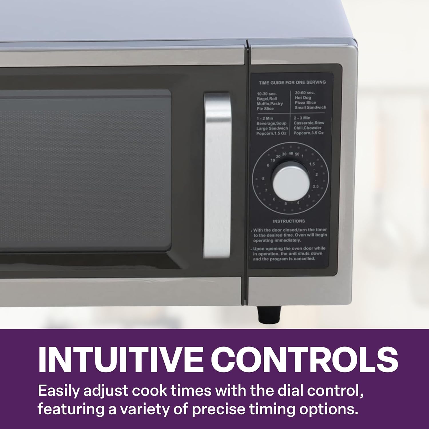 Commercial Microwave with Dial Control, 1 Cubic Feet Interior, Stainless Steel, 1000 Watts, UL and NSF Approved