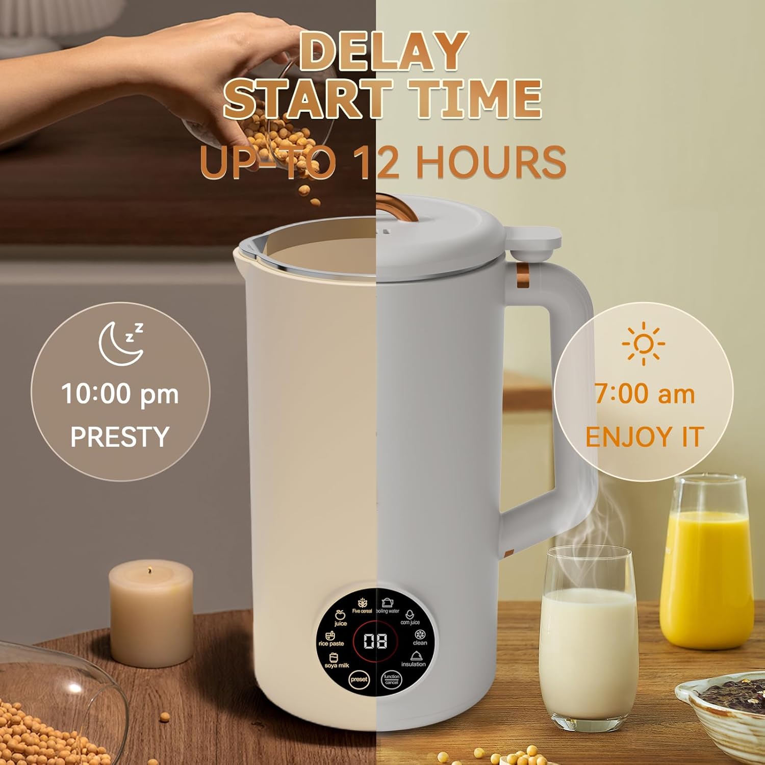 Nut Milk Maker Machine, 34oz(1000ml) Multi Functional Homemade Almond, Oat, Coconut, Soy, Plant Based Milks and Non Dairy Beverages, Automatic Soy Milk Maker with 12H Pre Set/Auto Clean/Keep Warm/Boil