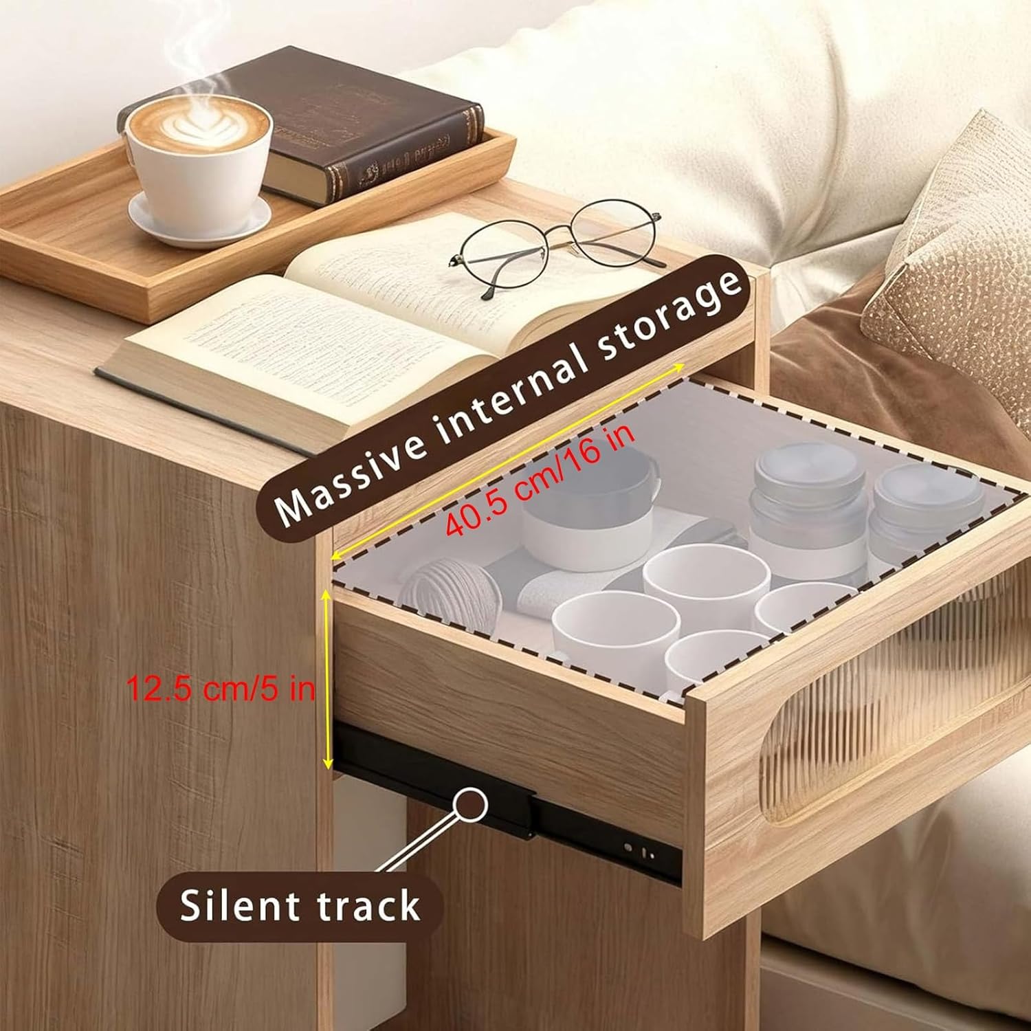 Robot Vacuum Storage Cabinet, Sweeping Robot Storage Rack with Acrylic Doors, Wood Household End Table to Hide Robot Vacuum for Living Room(Yellow,75x45cm/29.5x17.7in)