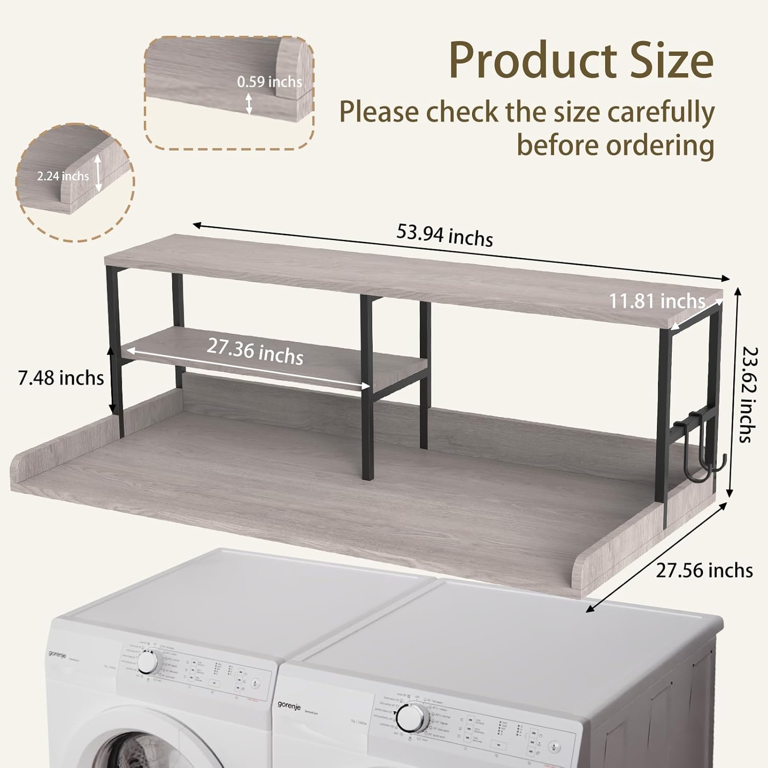 Washer and Dryer Countertop with Shelf, 2-Tier 54