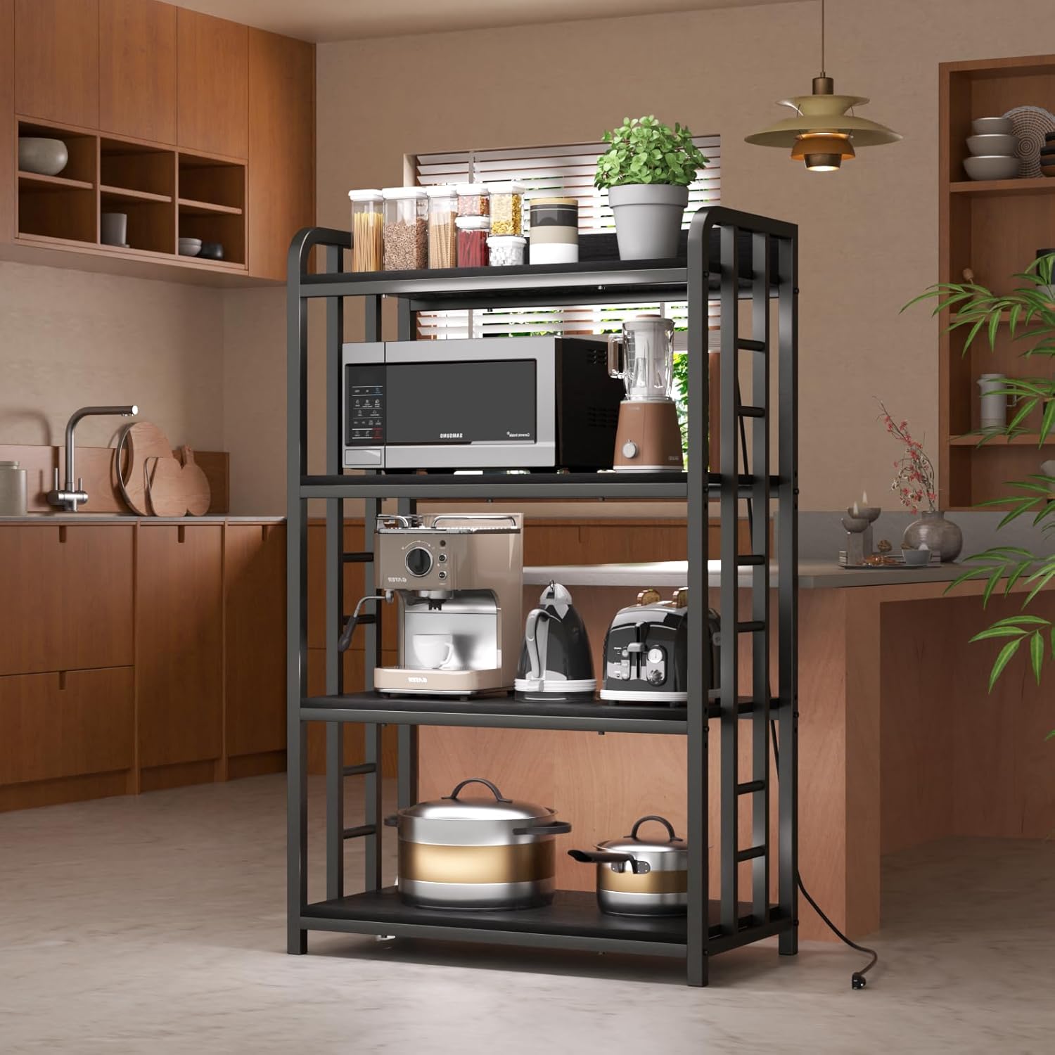 Adjustable 4-Tier Kitchen Baker's Rack, Microwave Oven Cart Stand, Heavy Duty Organizer Rack for Storage in Living Room, Garage, Home and Office, Black