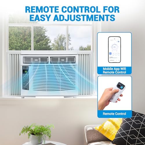 6000-BTU Window Air Conditioner, Wi-Fi Enabled, Up to 250 Sqf, Window AC Units with Cool and Fan Functions, Washable Filter, Adjustable Window Kit, Digital Temperature Display, Remote Control