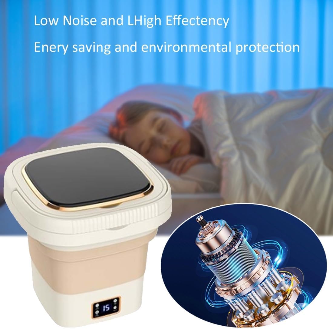 Foldable Washer and Dryer Portable Washing Machine with Dehydration Basket 9L Large Capacity for RVs Camping Apartments Dorms(Cream Yellow)