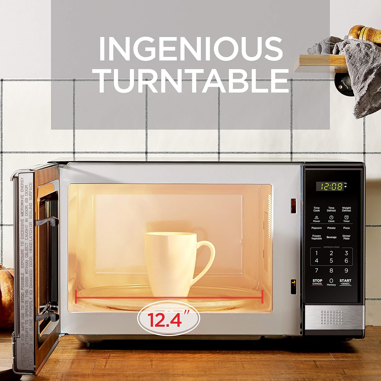 BLACK+DECKER EM031MB11 Digital Microwave Oven with Turntable Push-Button Door, Child Safety Lock, 1000W, 1.1cu.ft, Black & Stainless Steel, 1.1 Cu.ft