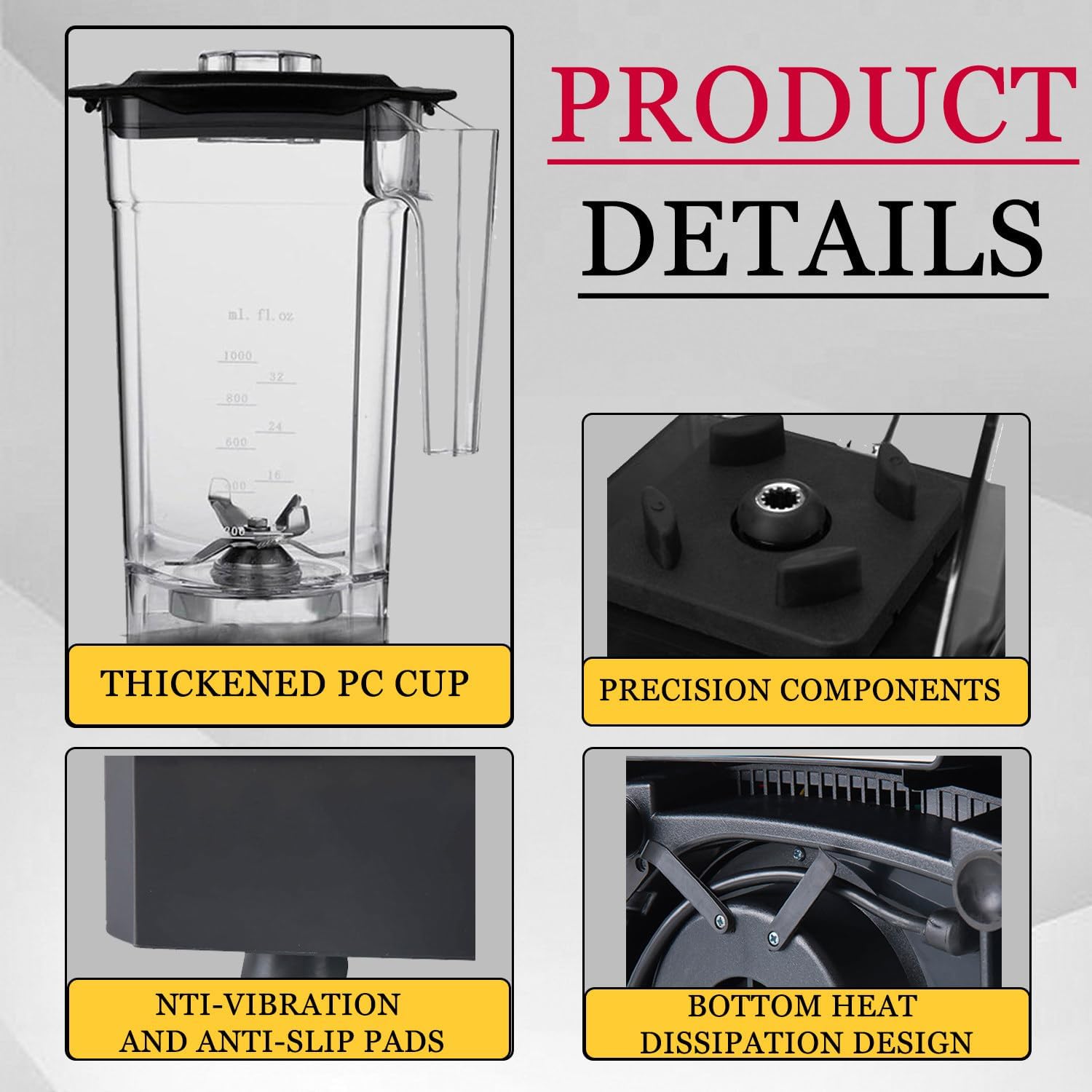 2200w Professional Blender, 5 Speed, 2000ml Bpa Free, 6-Blade Stainless Steel, Heavy Duty For Smoothies, Puree, Crushed Ice, Smoothies 220v