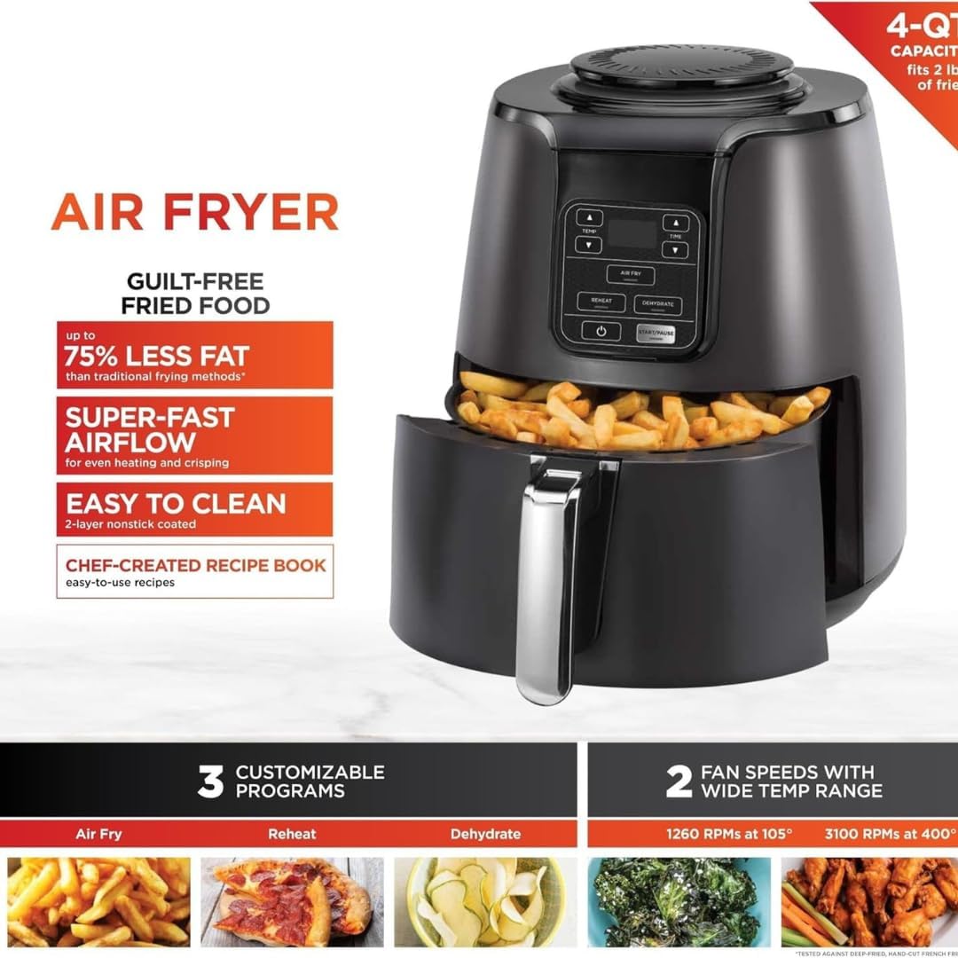 4 Quart AF100WM digital air fryer with cooking presets, wide temperature range and compact family size design