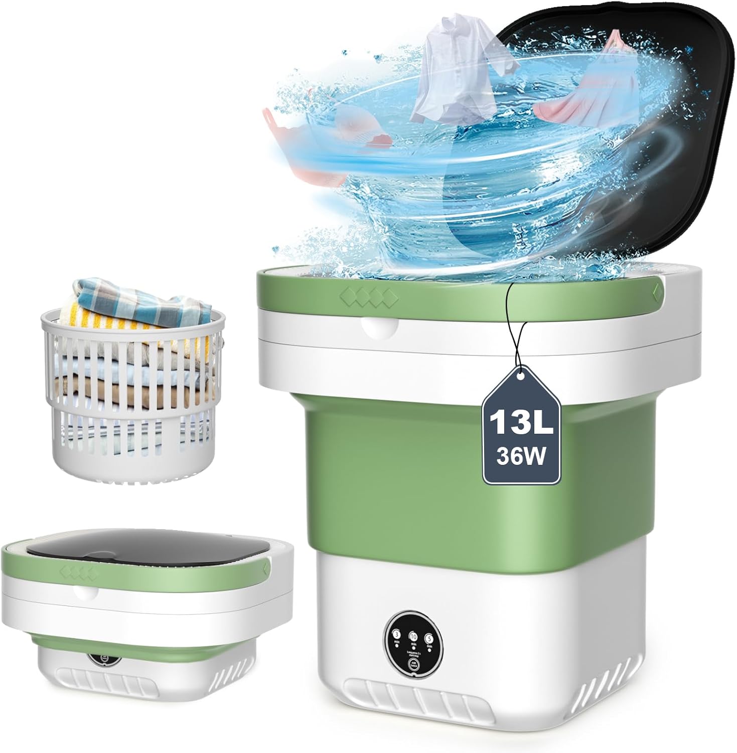 𝗨𝗽𝗴𝗿𝗮𝗱𝗲𝗱 13L Portable Washing Machine, Large Capacity Foldable Mini Washer and Spin Dryer with Deep Cleaning of Underwear, Baby Clothes and Small Clothes for Apartments, Dorm,RV, Travel