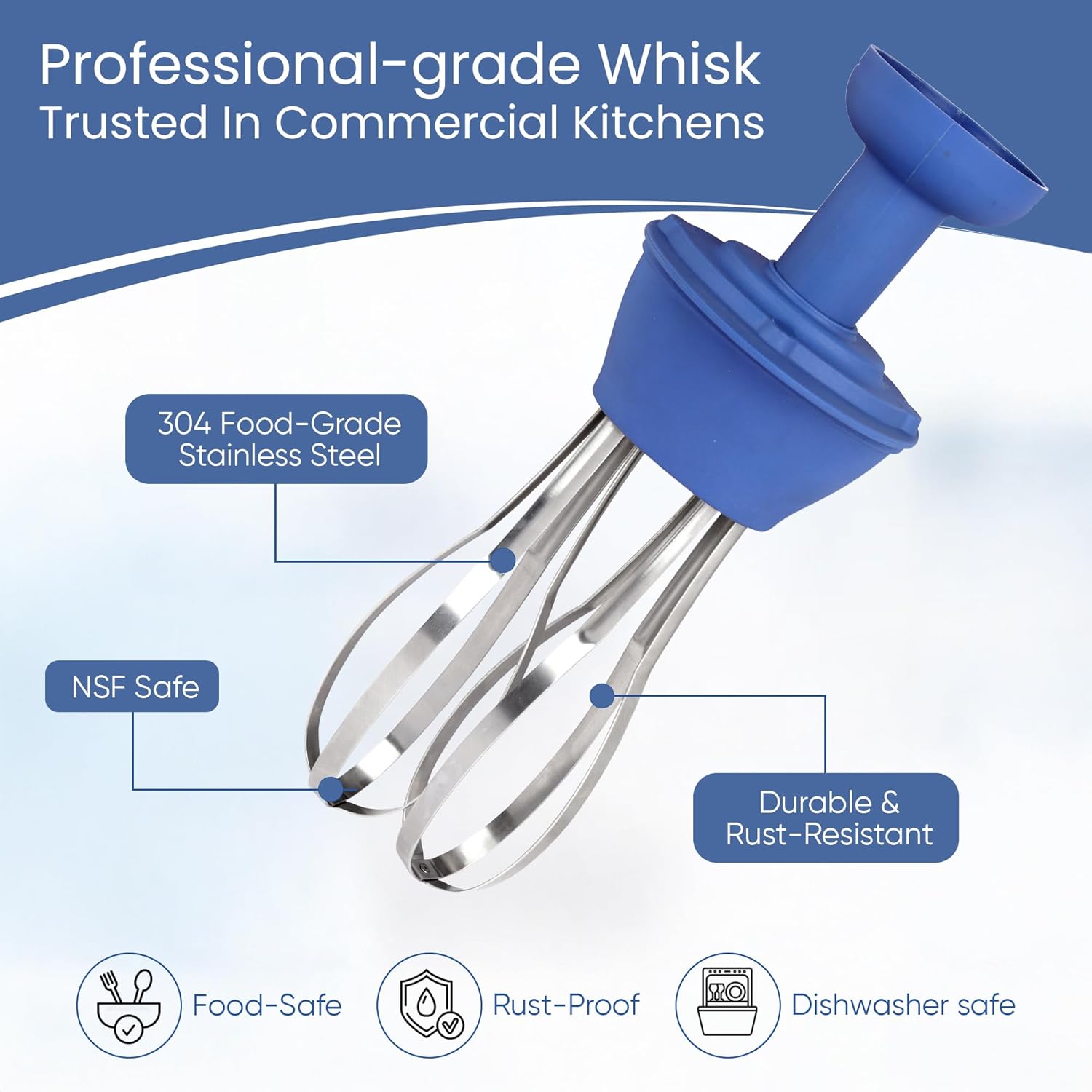 Commercial Electric Immersion Blender Hand held 6 Inch Removable Shaft, 6-Gallon capacity with single high speed (Whisk Attachment Only) - 270W and 350W Compatible.