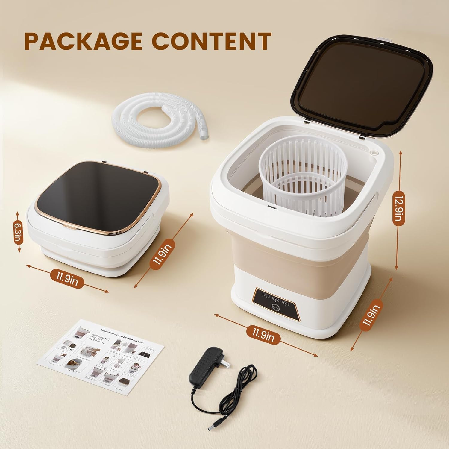 16L Portable Washing Machine, Mini Foldable Washer with Spin Dry Basket, Two Timed Laundry Modes for Small Loads, Compact Size Ideal for Apartments, Dorm Rooms, RVs, Travel (Light Gray)