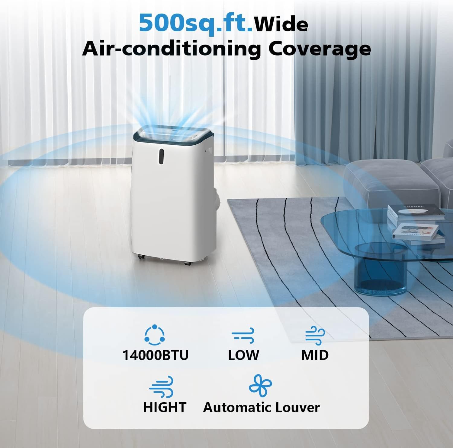 COWSAR 14000BTU Portable Air Conditioner for Room, 4-IN-1 Portable Air Conditioners Cooling Up to 500sq.ft Portable AC Unit