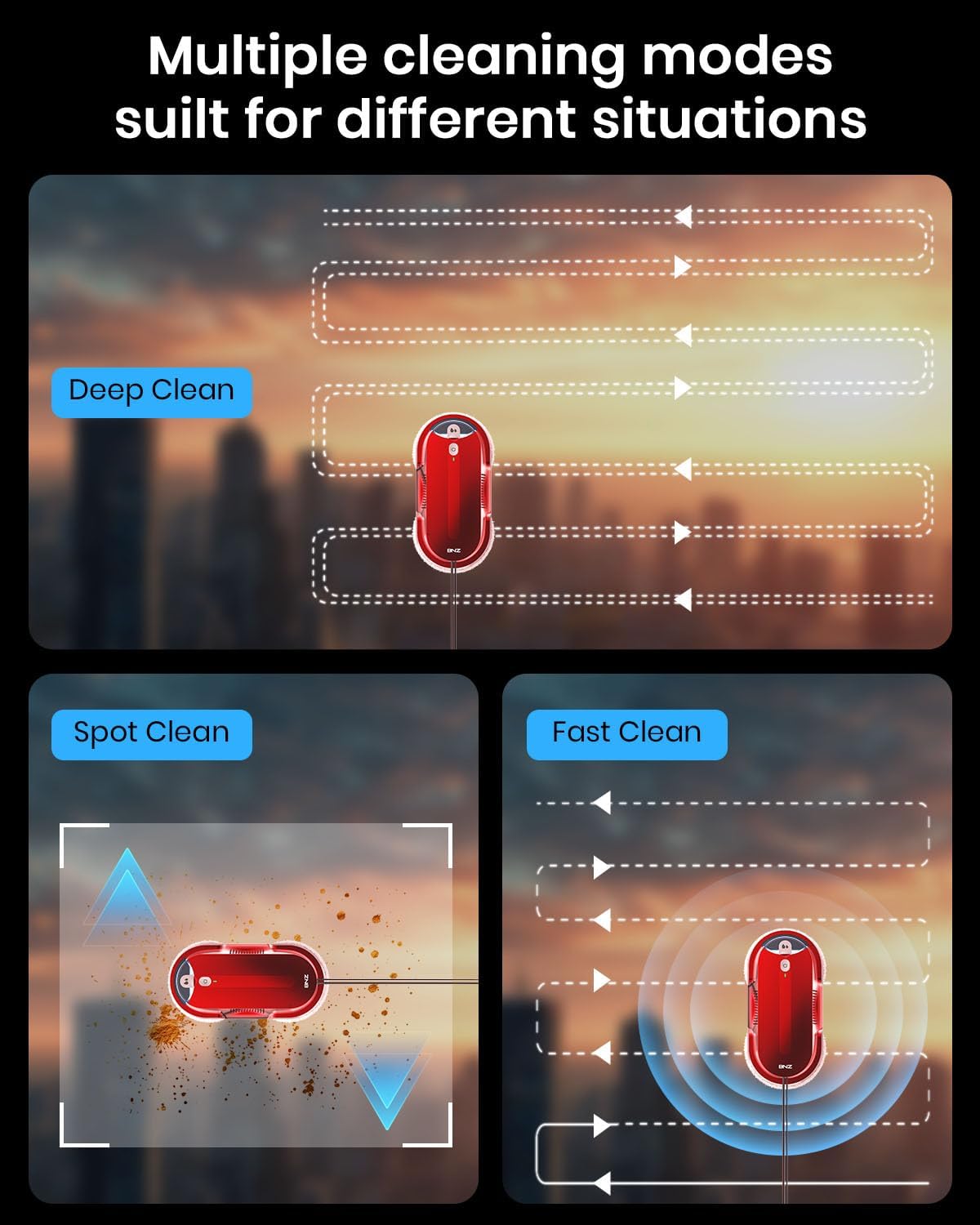 BNZ Smart Window Cleaning Robot, Twin Turbo & Dual Auto-Spray Window Cleaner with Multiple Safety System, AI Path Planning, Frameless Edge Detection, K1 (Ruby Red)