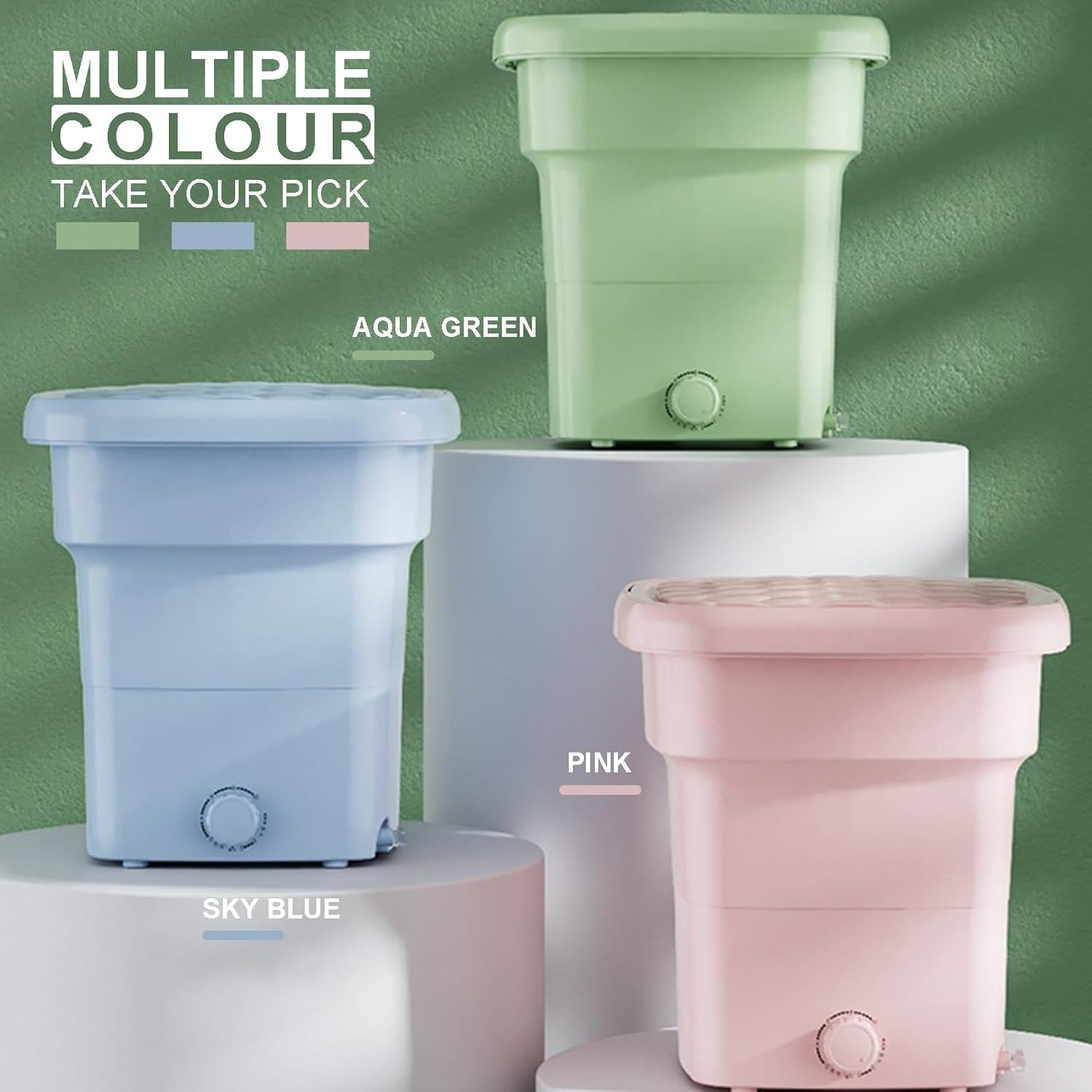 Portable Folding Washing Machine with Drain Basket, 11L Capacity can be Used for Home, Travel, Apartment, Camping, RV, Cleaning Baby Clothes, Underwear, Socks (Color : Pink)