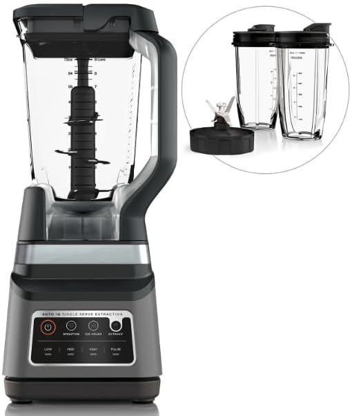 Professional 1400-Watt Kitchen Blender with Auto-iQ Technology, 72-oz Pitcher, 3 Preset Programs, Digital Display, Smoothie Maker for Frozen Drinks, Shakes, Black/Gray