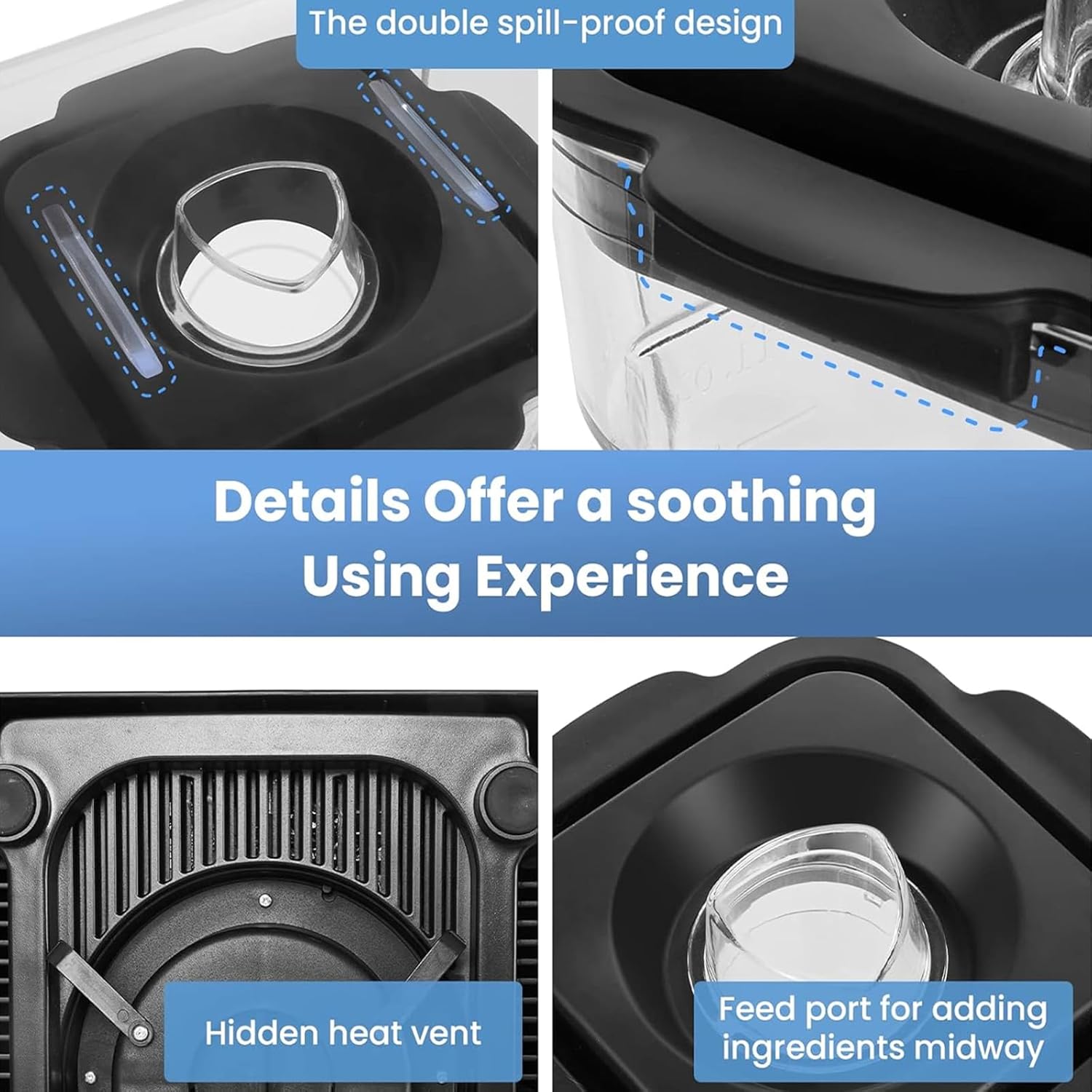 Commercial Quiet Blender, Professional High Speed Countertop Blender with Durable Stainless Steel Blades and Soundproof Cover, 5 Speeds Adjustable for Ice Crushing,