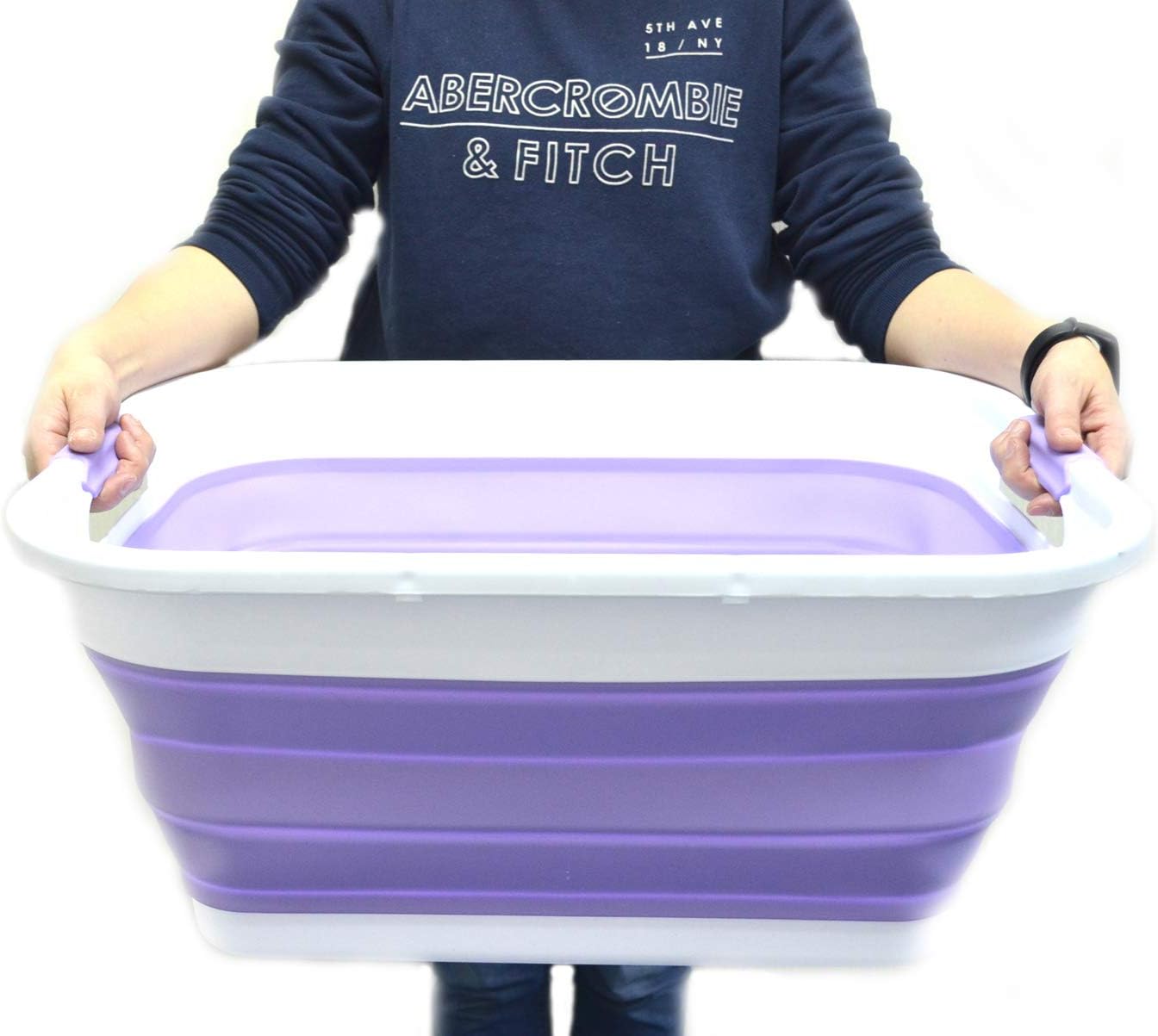 SAMMART 41L (10.8 gallon) Collapsible Plastic Laundry Basket-Foldable Pop Up Storage Container/Organizer-Portable Washing Tub-Space Saving, Water capacity: 32L (8.4 gallon) (Rectangular, Lt. Purple)