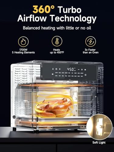 Kitchen Elite Air Fryer Toaster Oven Combo, 26.4 Qt Convection Oven Countertop, 18-in-1, Stainless Steel Large Airfryer, 4 Zone with Accessories, Digital Full Touch Screen, Easy to Clean