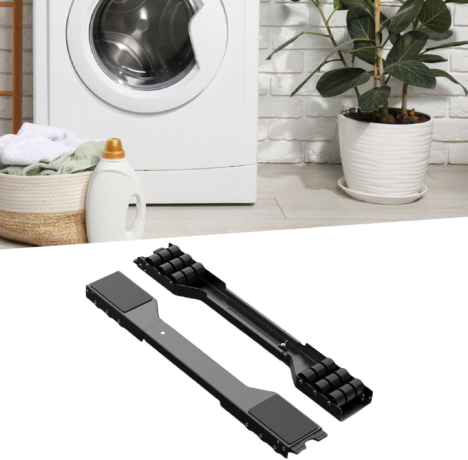 Washing Machine Movers Sliders Movable Stand Holder Appliance Mobile Base Adjustable for Laundry Room, Black