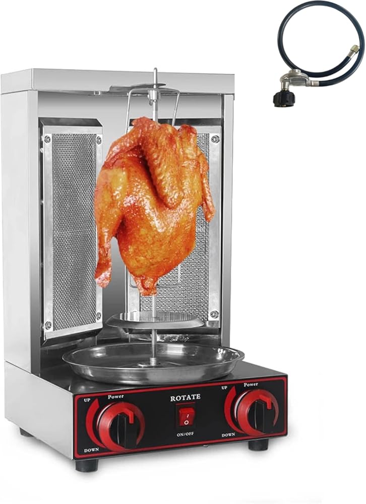 TECHTONGDA Shawarma Machine LP Gas Vertical Rotisserie Oven Grill Rotating Oven Meat Broiler Doner Kebab Machine with 2 Burner for Restaurant Home Kitchen