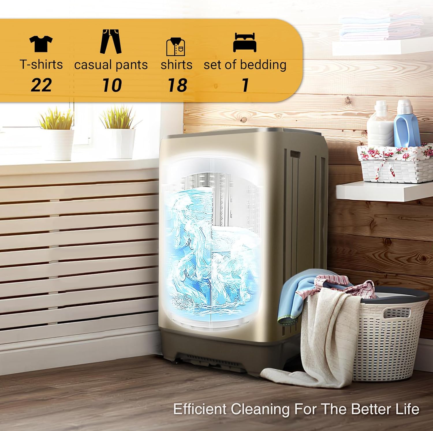 Portable Washing Machine, 17.7lbs Full-Automatic Small Washing Machine for Apartment, 10 Wash Programs with Drain Hose Dorm Size Portable Washer for RV, Home, College, Gold