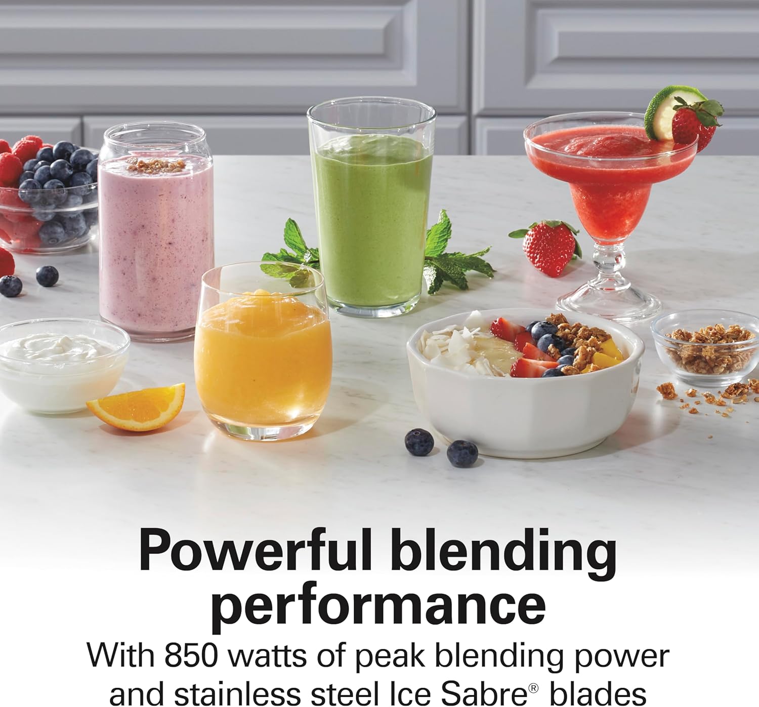 Hamilton Beach Blender for Smoothies with 5 Functions Including Auto Smoothie Cycle, Wave Action System for Ultra Smooth Results, 850 Watts, 40oz BPA Free Glass Jar, Stainless Steel (56208)