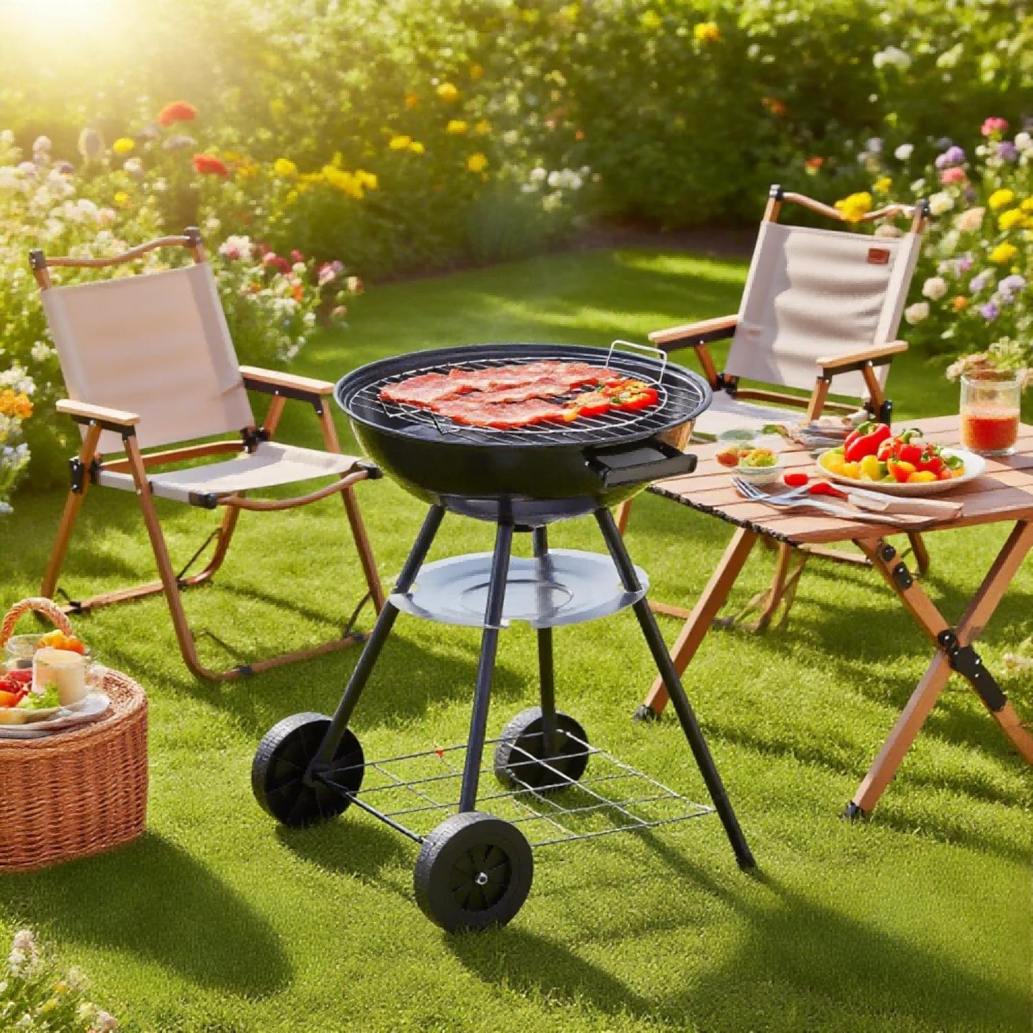 OSJ BBQ Stove with Lid, BBQ Stove, Barbecue Grill, Camping Equipment, For 4 to 8 People, Lightweight, Portable, Barbecue Equipment, Charcoal Grilling, Outdoor Use, Garden